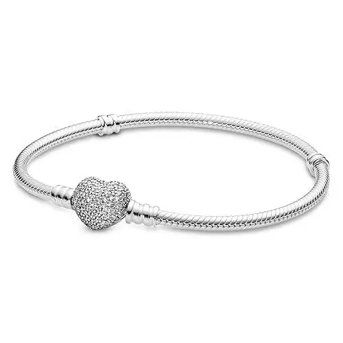 Pulsera Pandora Moments de cadena de serpiente con cierre de corazón brillante - 17 cm
